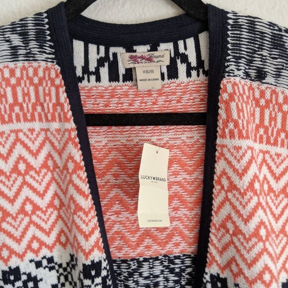 NWT Lucky Brand Fringe Jacquard Sweater Vest Open Front Sleeveless Cardigan XS/S - Picture 5 of 9